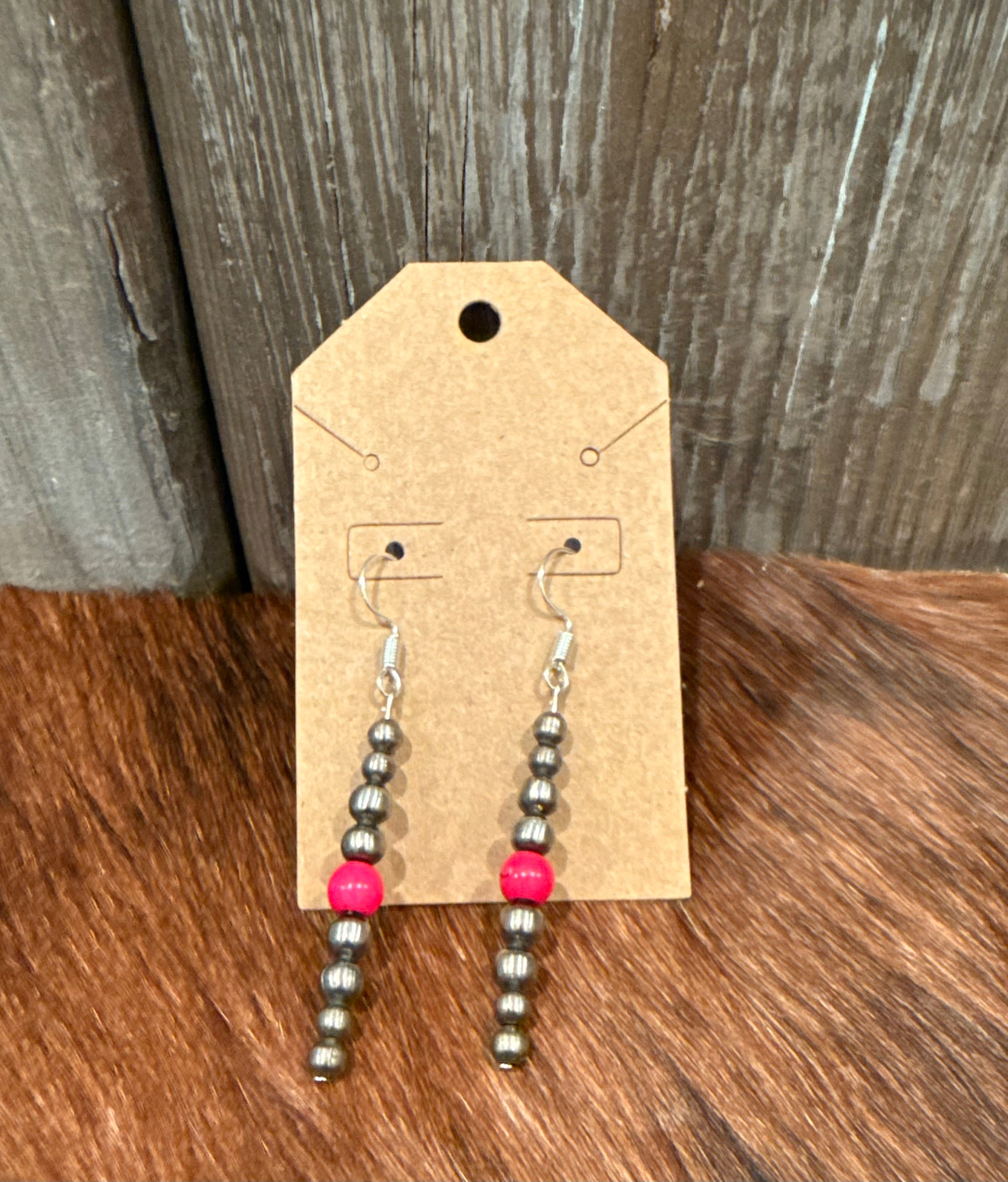 Navajo pearl and pink howlite turquoise drop earrings