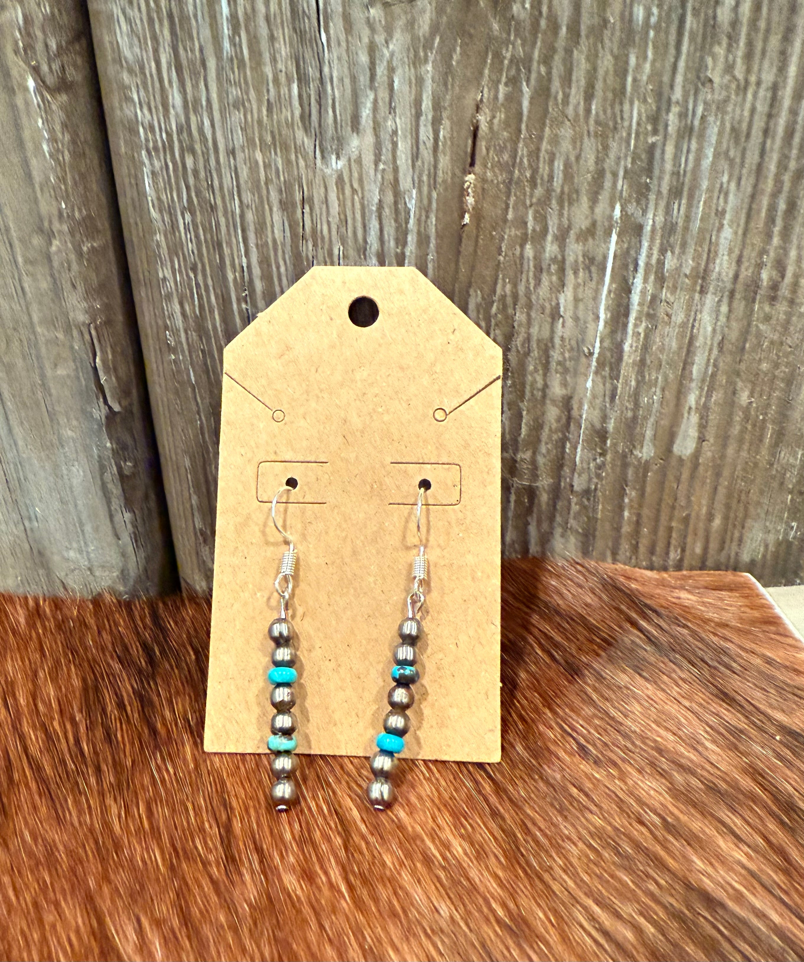 Navajo pearls and turquoise drop earrings