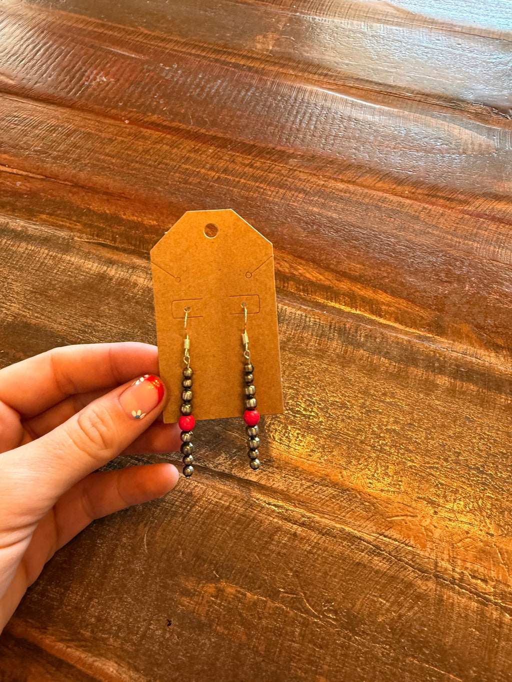 Navajo pearl and pink howlite turquoise drop earrings