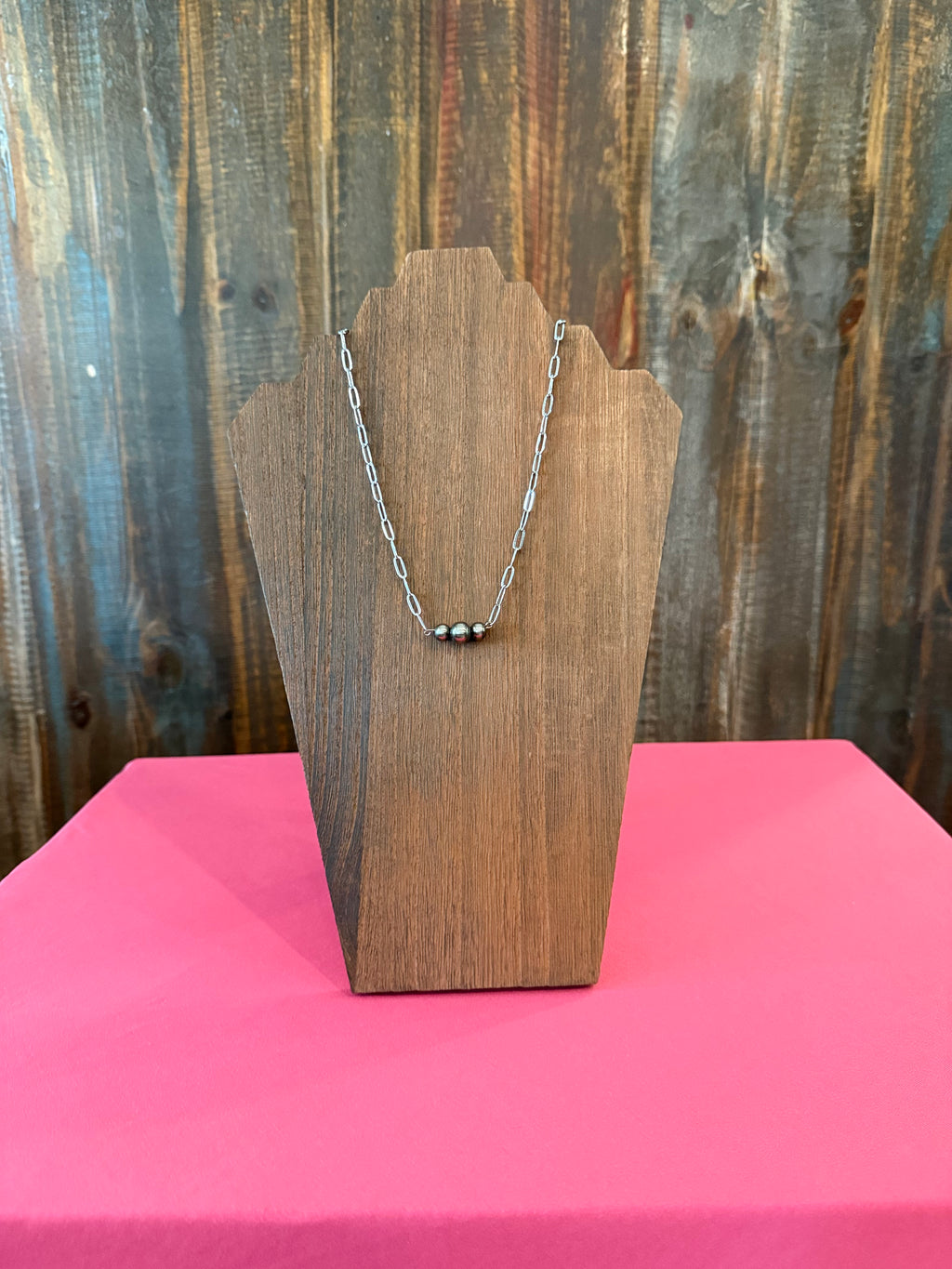 Paperclip chain Navajo pearl bar necklace