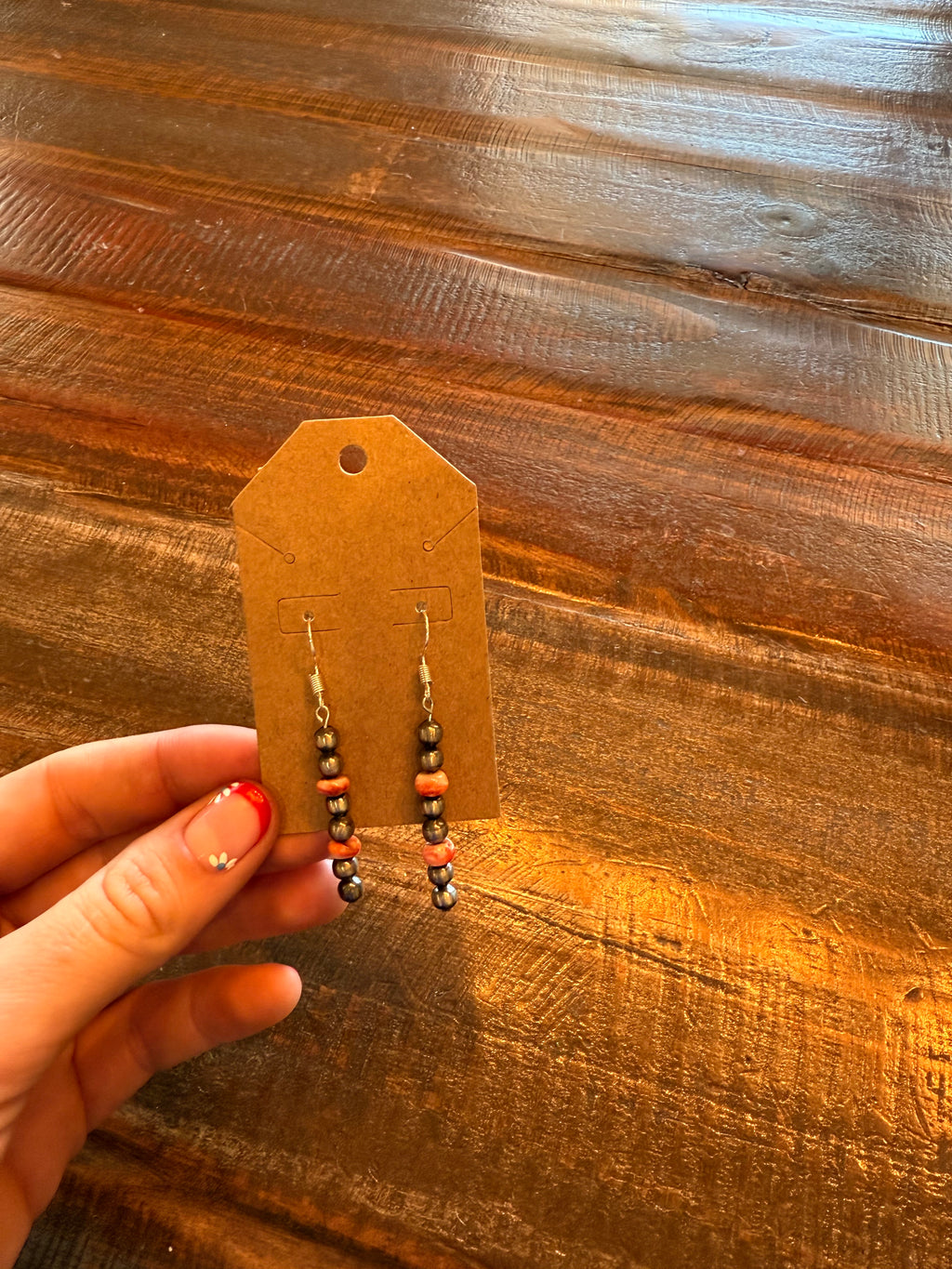 Navajo pearl and orange spiny oyster drop earrings