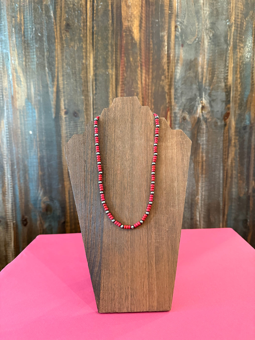 Red howlite turquoise and Navajo pearl necklace