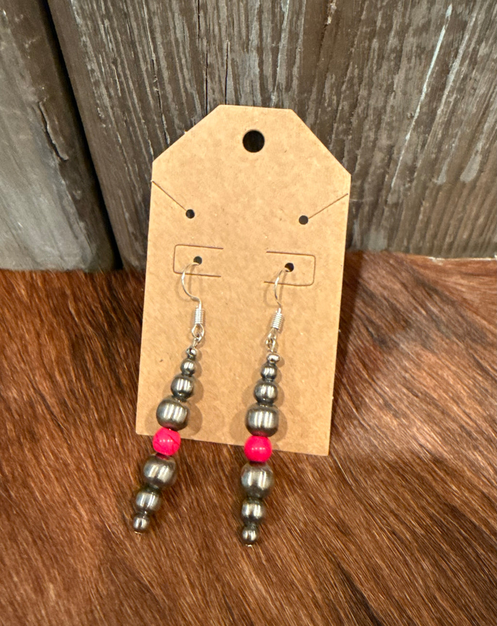 Navajo pearl and pink howlite turquoise drop earrings