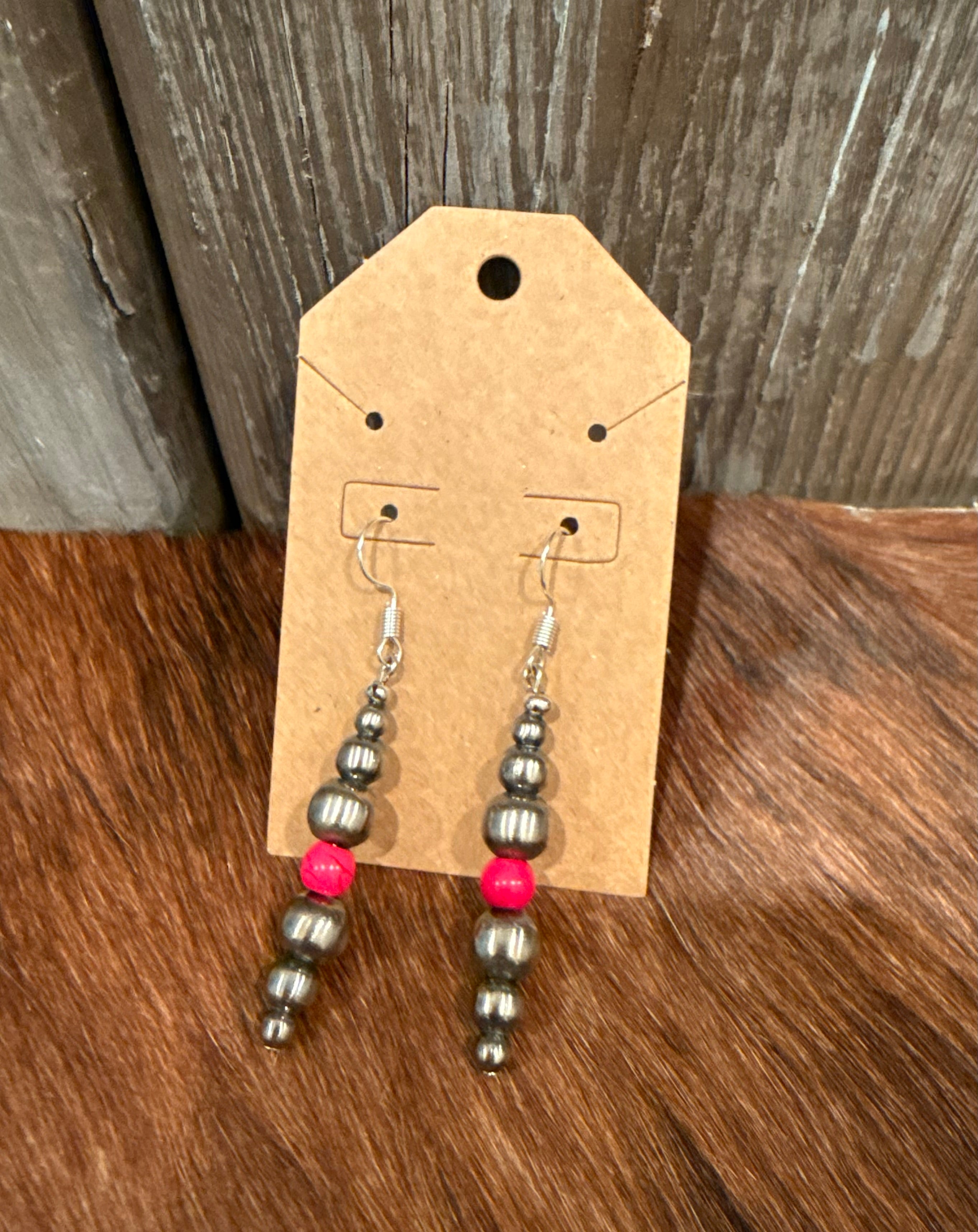 Navajo pearl and pink howlite turquoise drop earrings