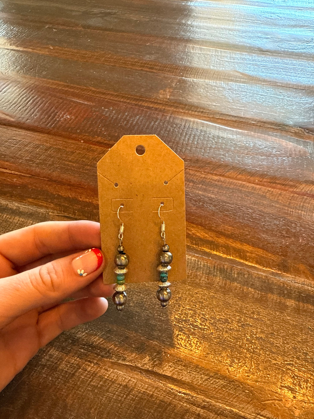 Turquoise and Navajo pearl drop earrings