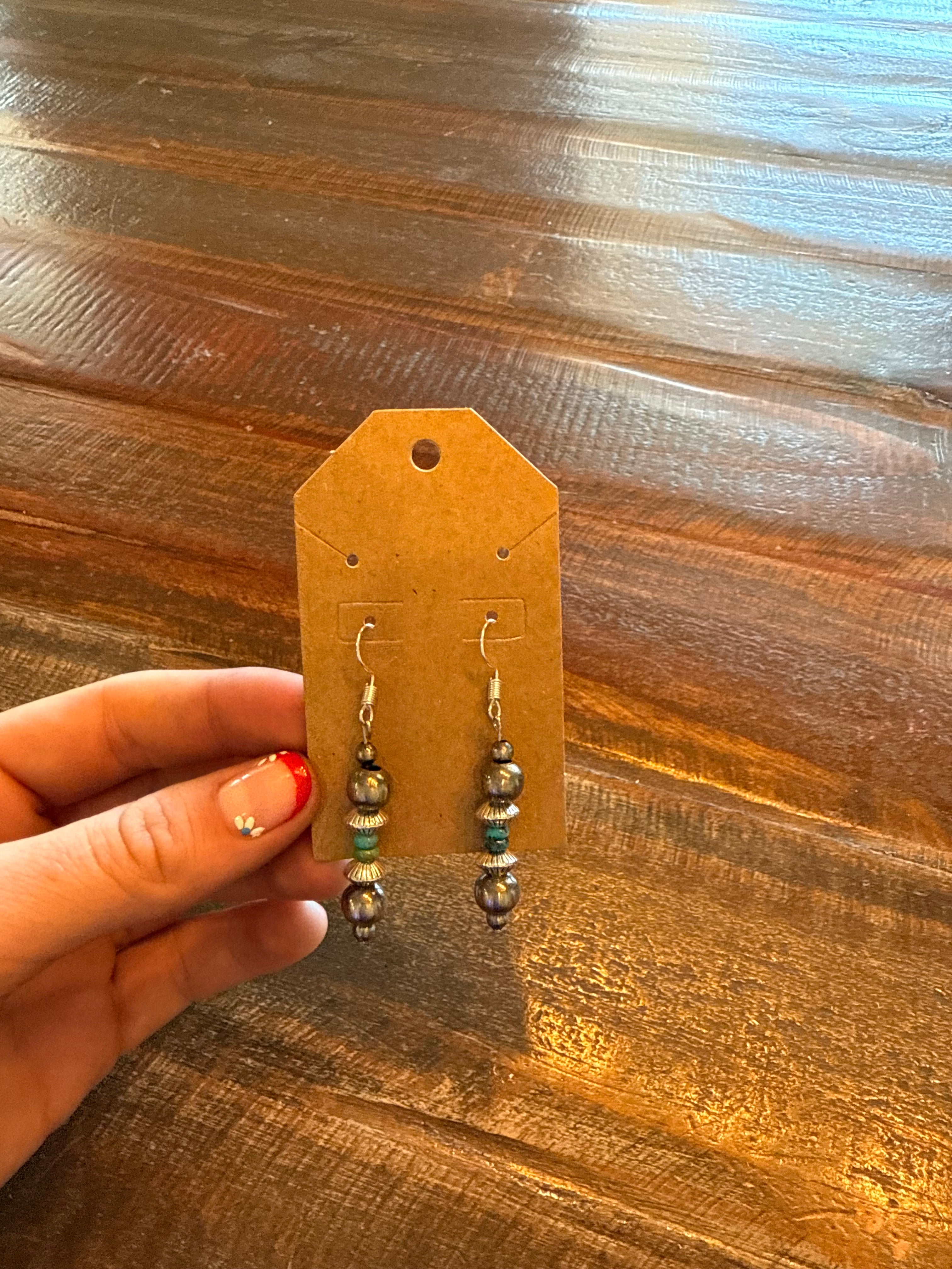Turquoise and Navajo pearl drop earrings