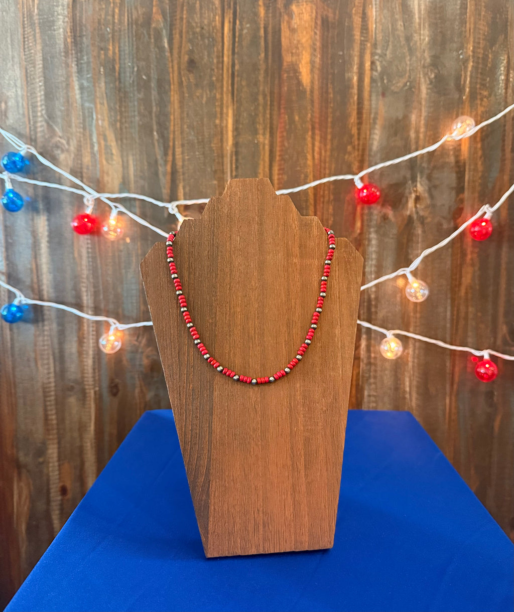 Red howlite turquoise and Navajo pearl necklace