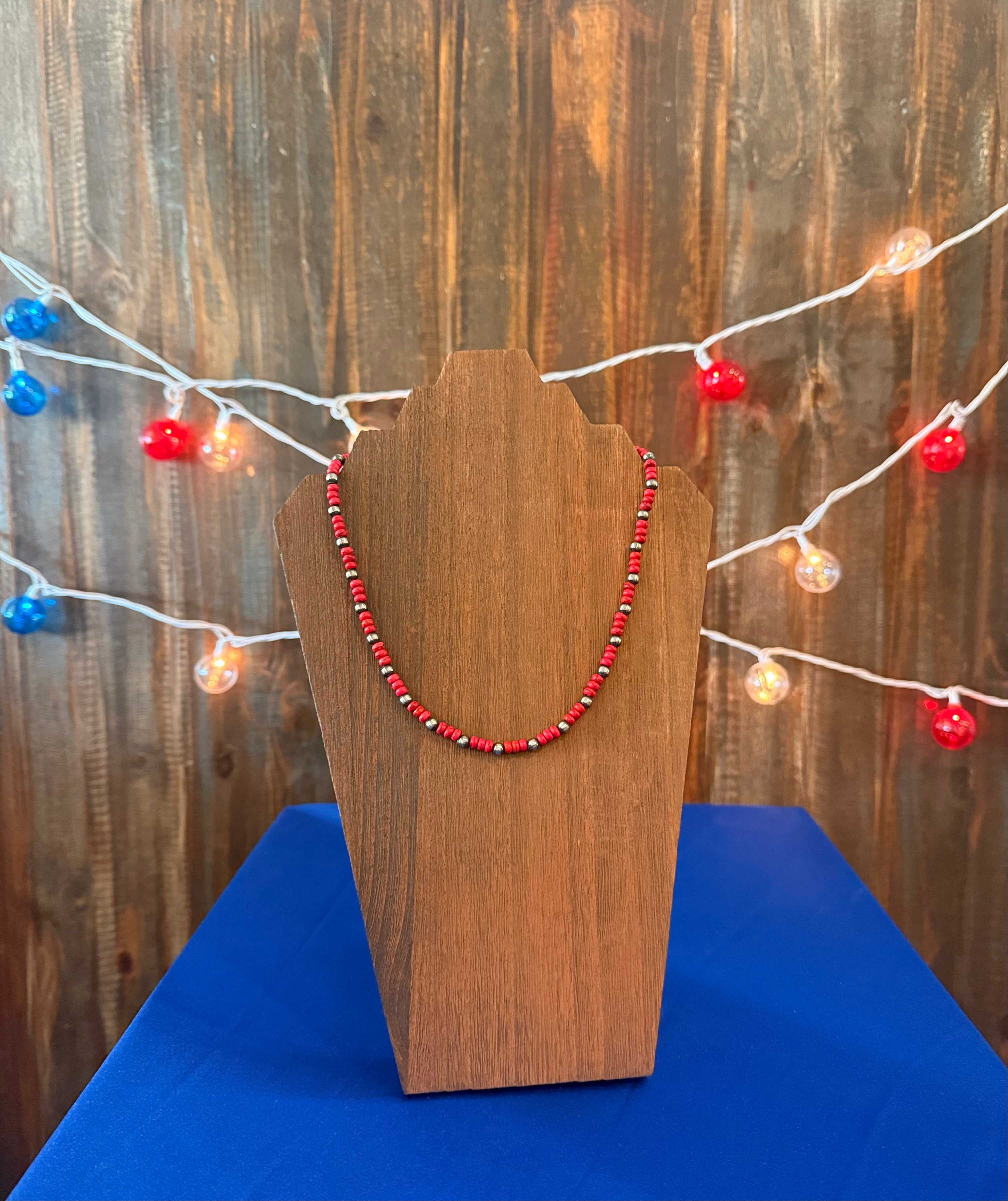 Red howlite turquoise and Navajo pearl necklace