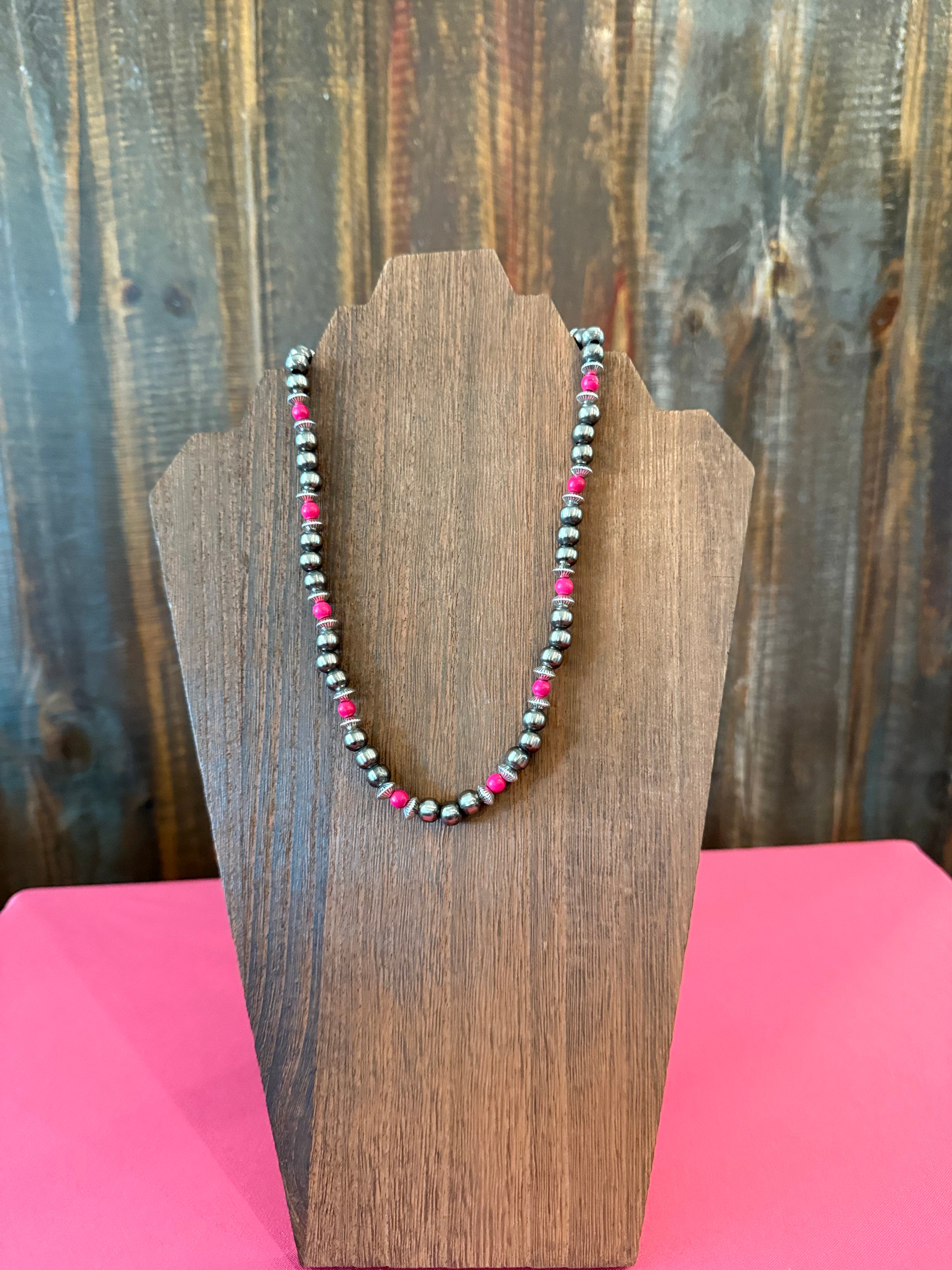 Navajo pearl necklace with pink howlite turquoise