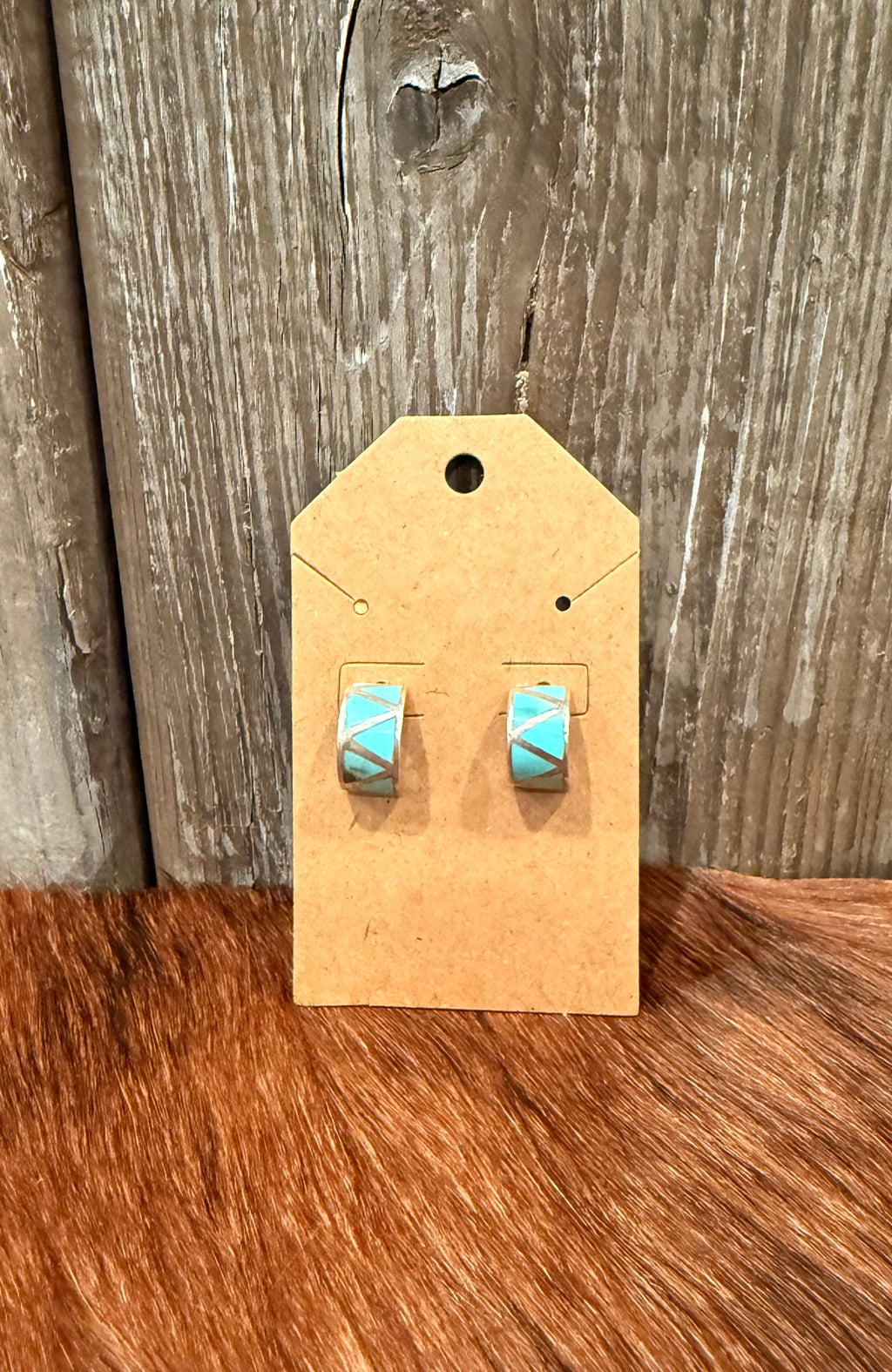 Antique western silver and turquoise inlay earrings