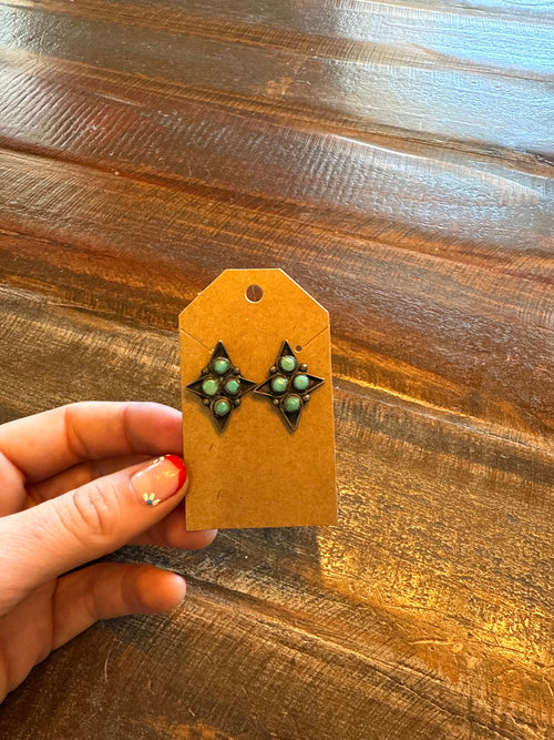 Antique western silver turquoise inlay earrings