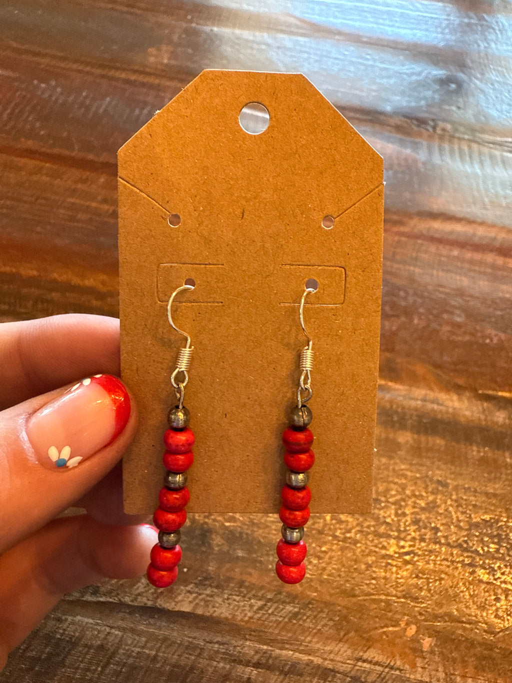 Red howlite turquoise drop earrings