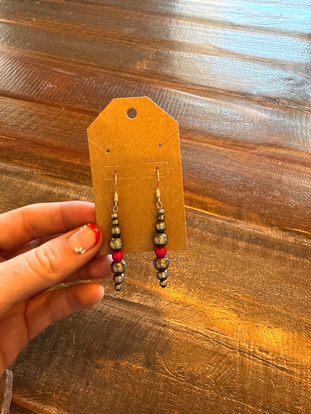 Navajo pearl and pink howlite turquoise drop earrings