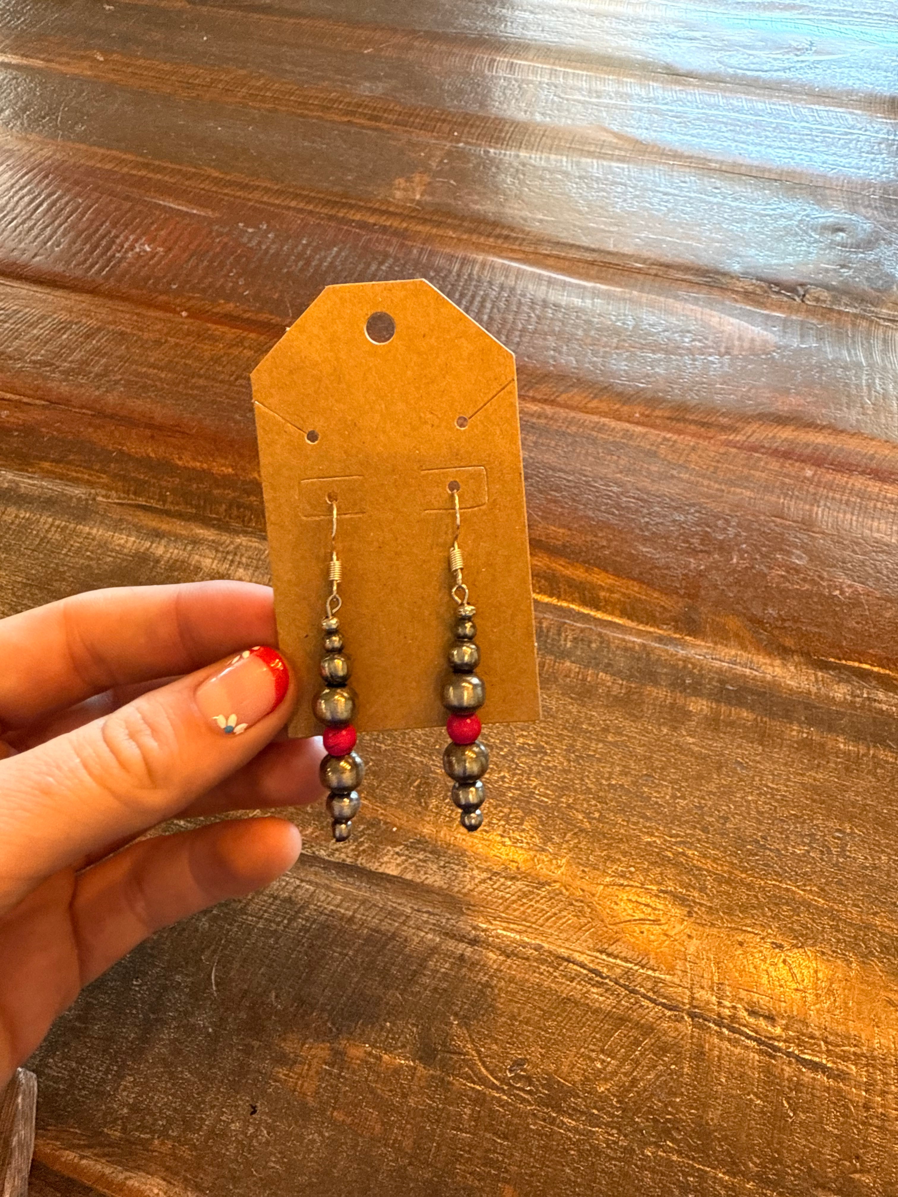 Navajo pearl and pink howlite turquoise drop earrings