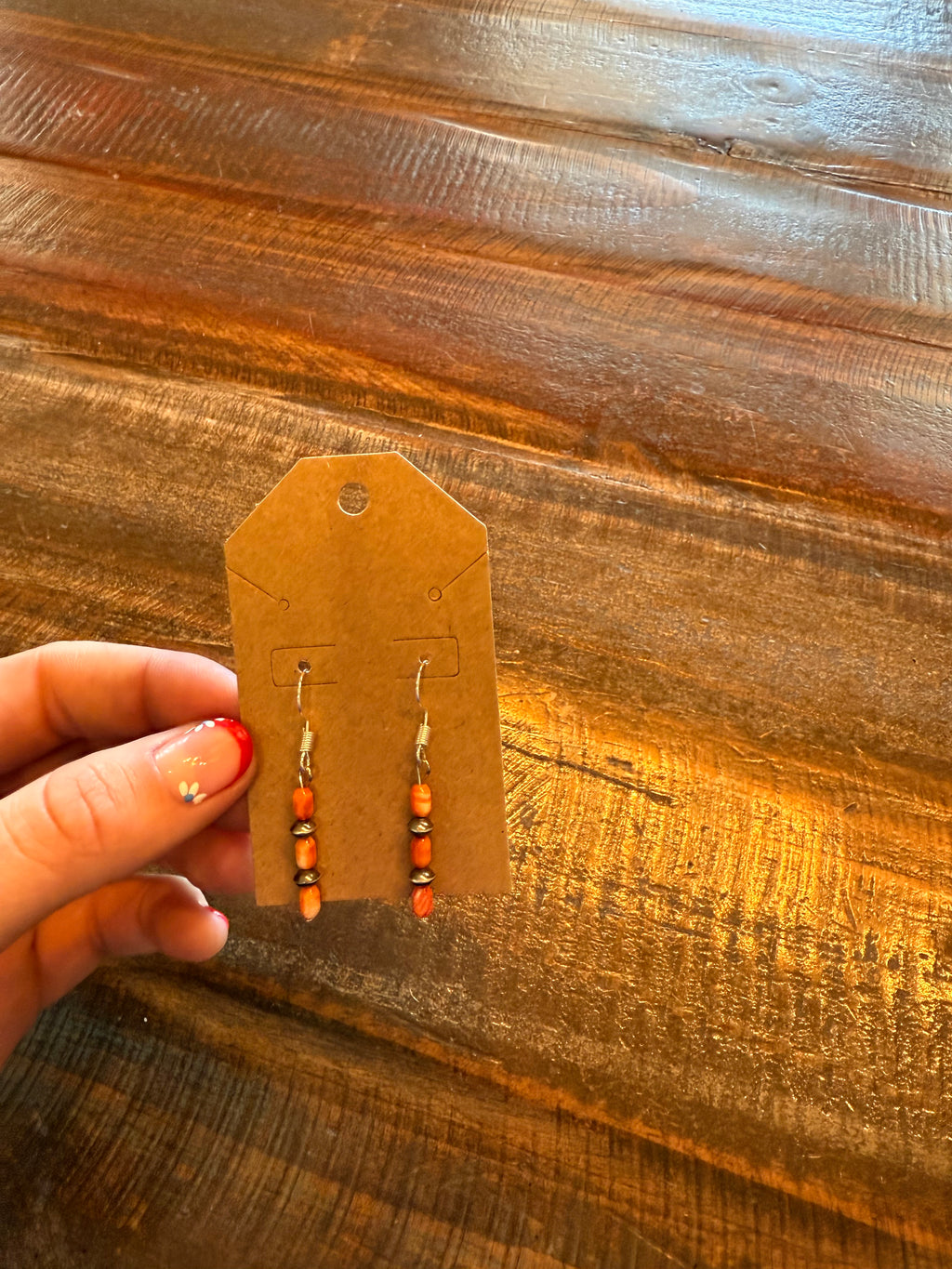 Navajo pearl and orange spiny oyster drop earrings