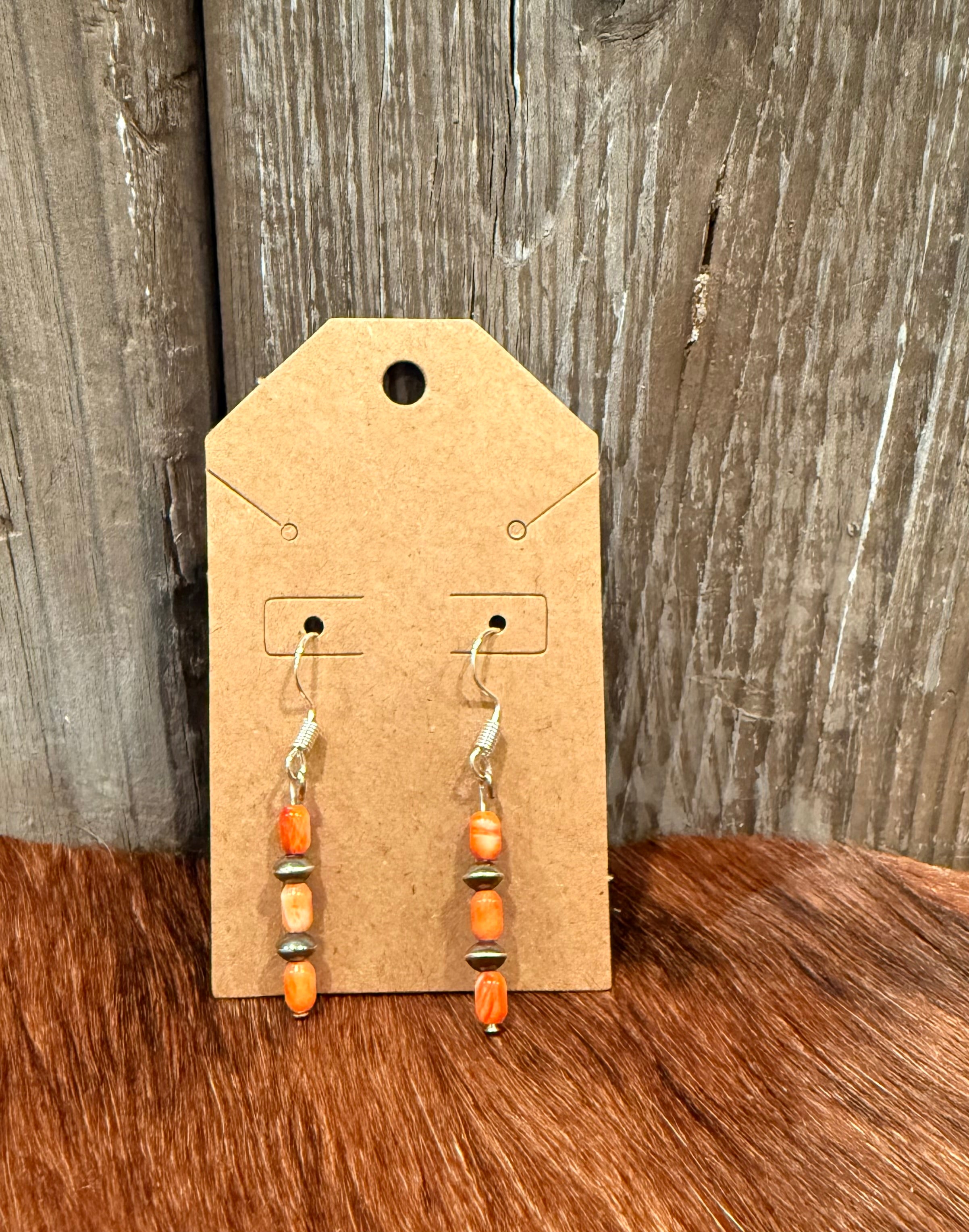 Navajo pearl and orange spiny oyster drop earrings