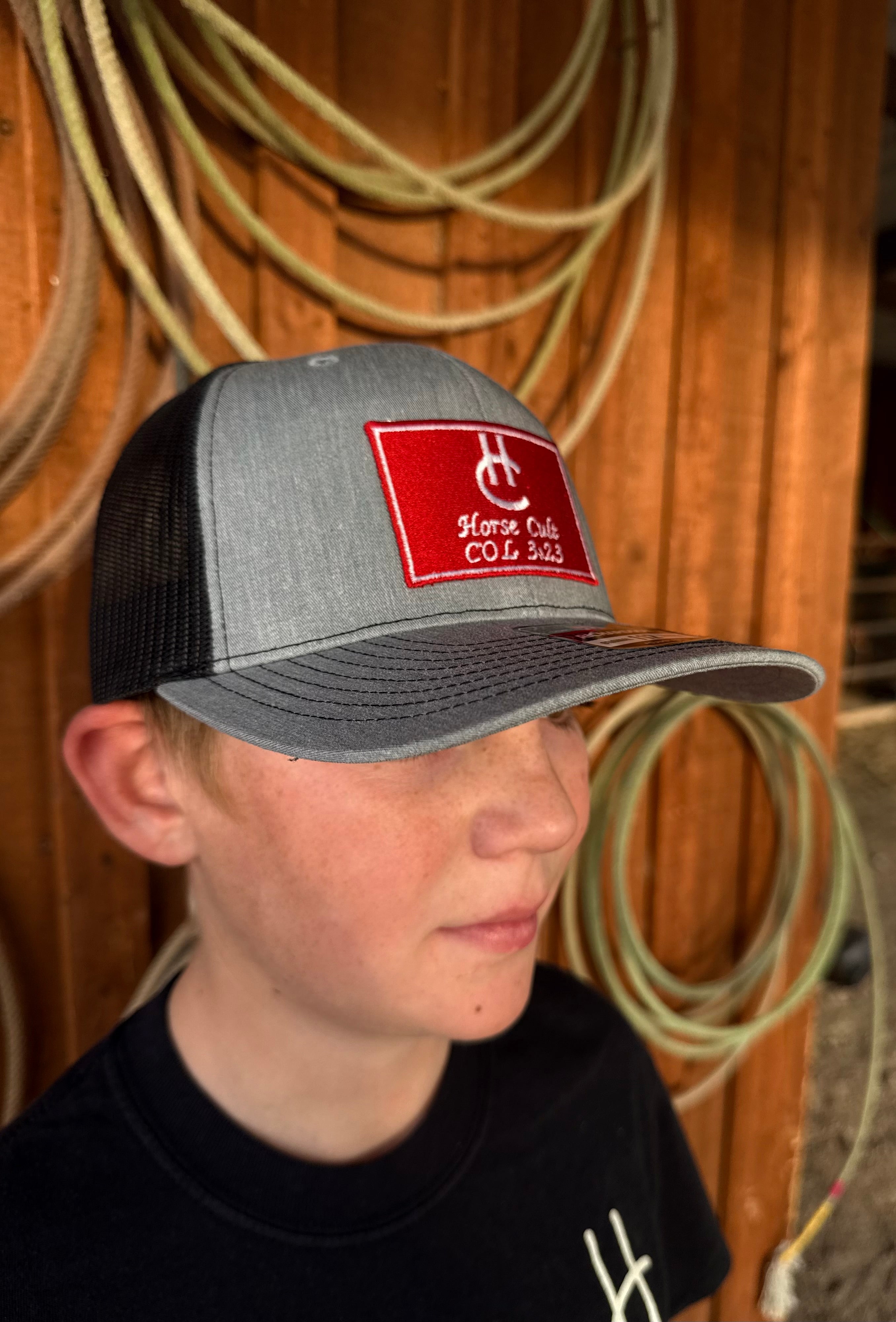 Gray and black Red-patch HC trucker cap