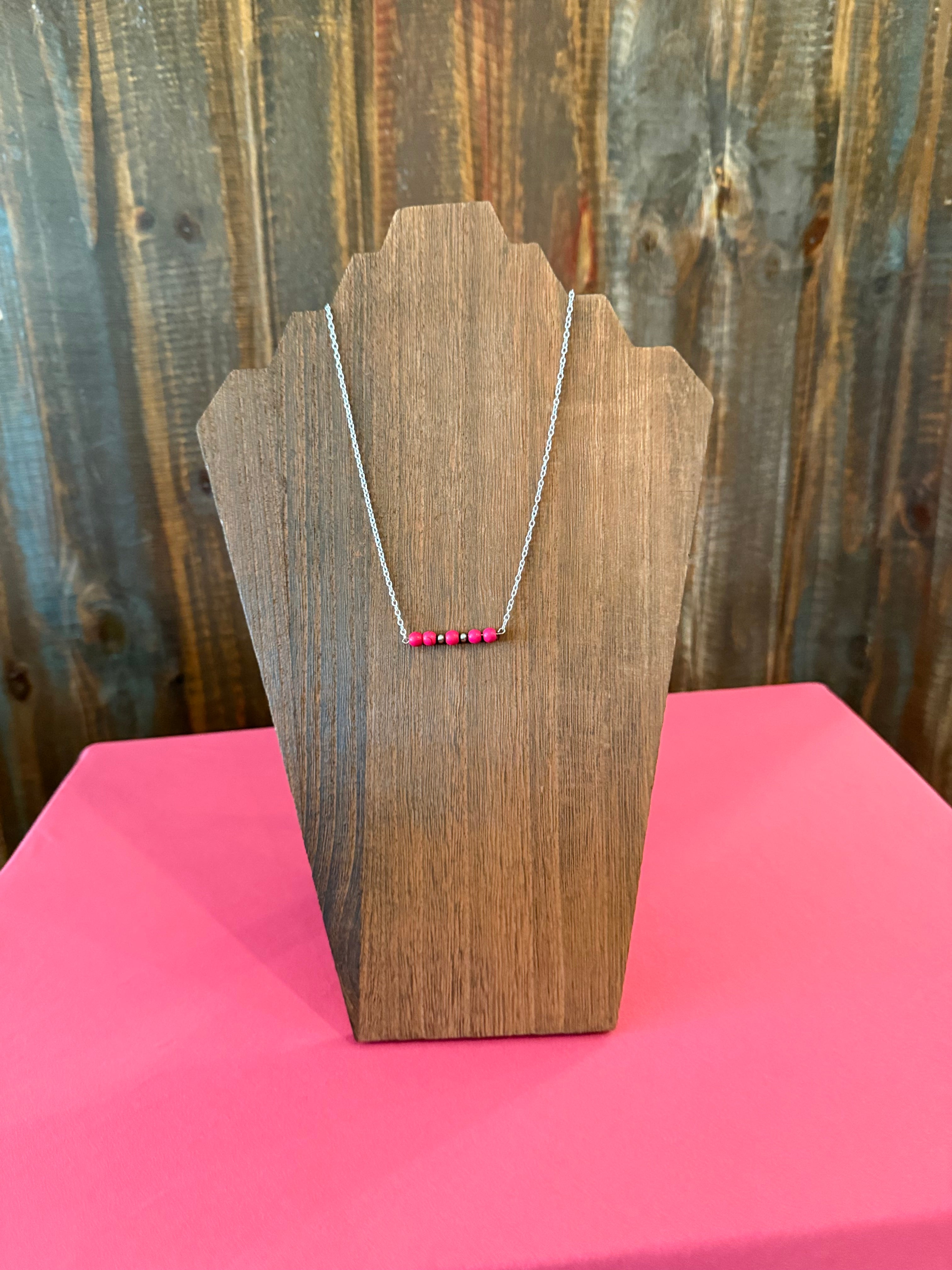 Western pink turquoise bar necklace