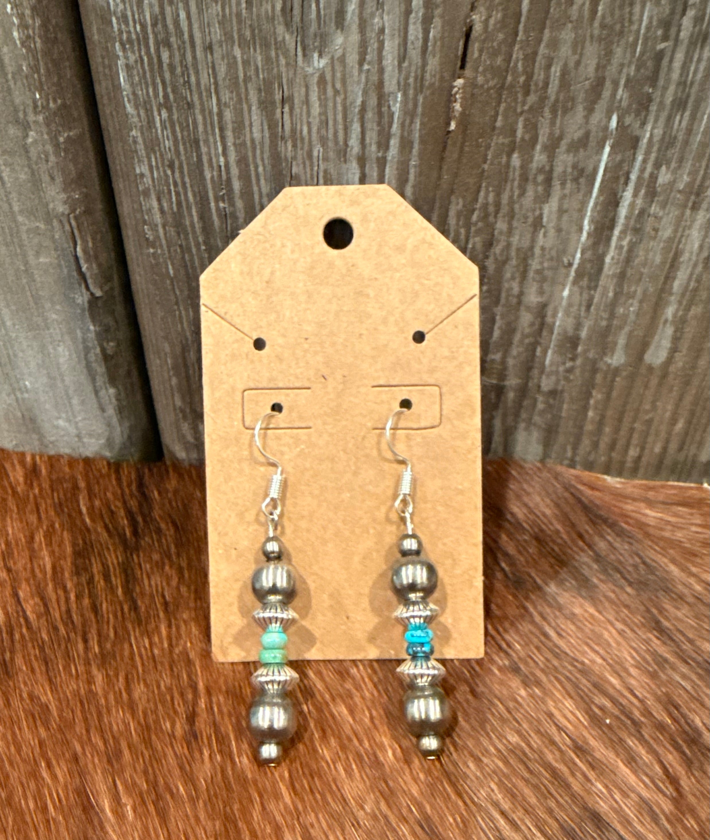 Turquoise and Navajo pearl drop earrings