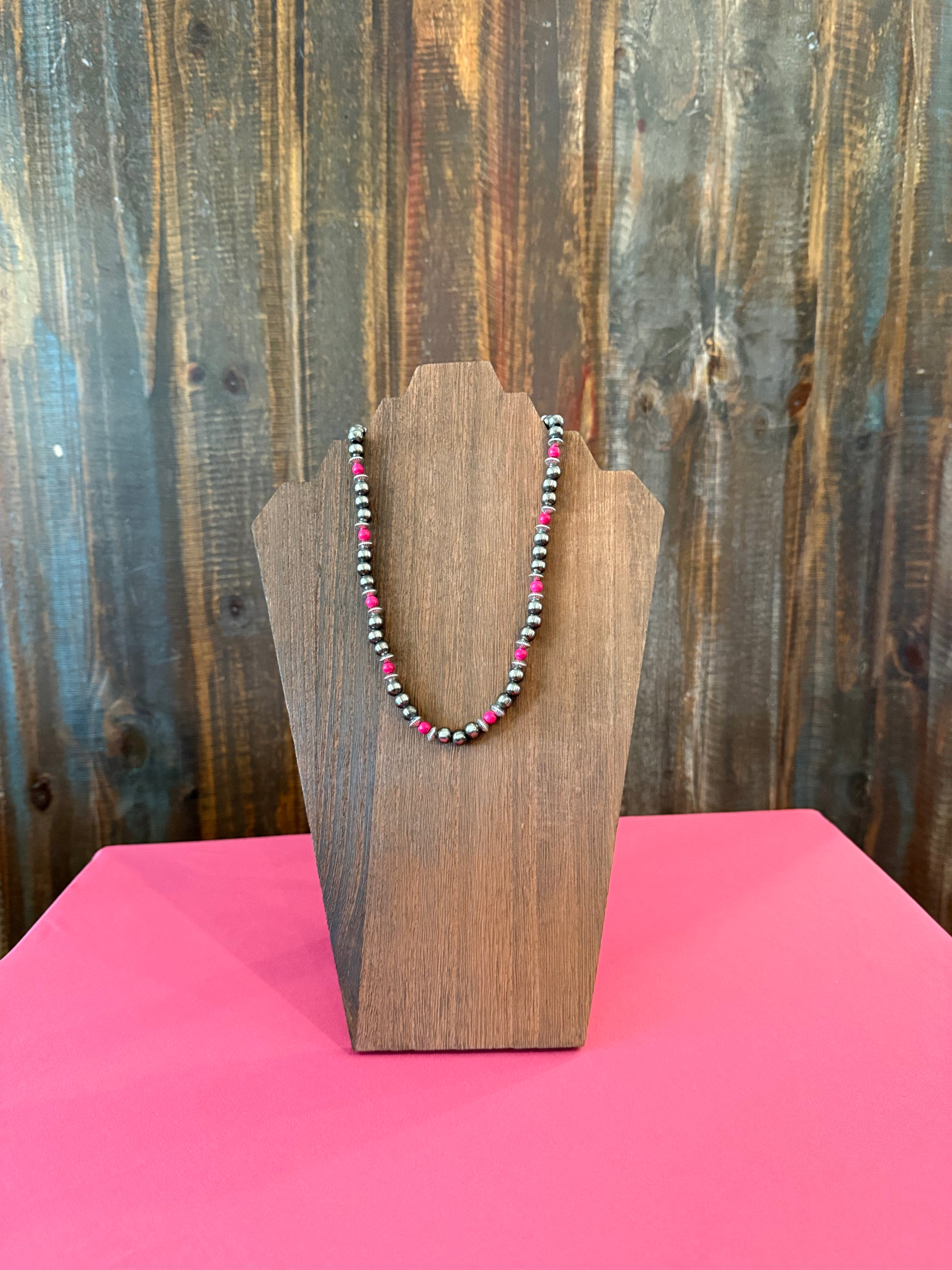 Navajo pearl necklace with pink howlite turquoise