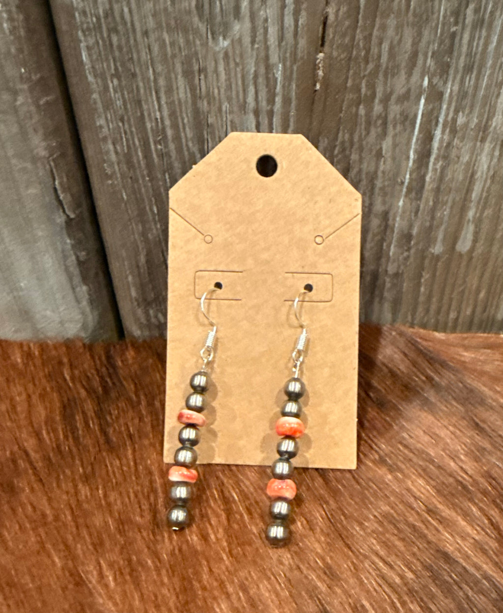 Navajo pearl and orange spiny oyster drop earrings