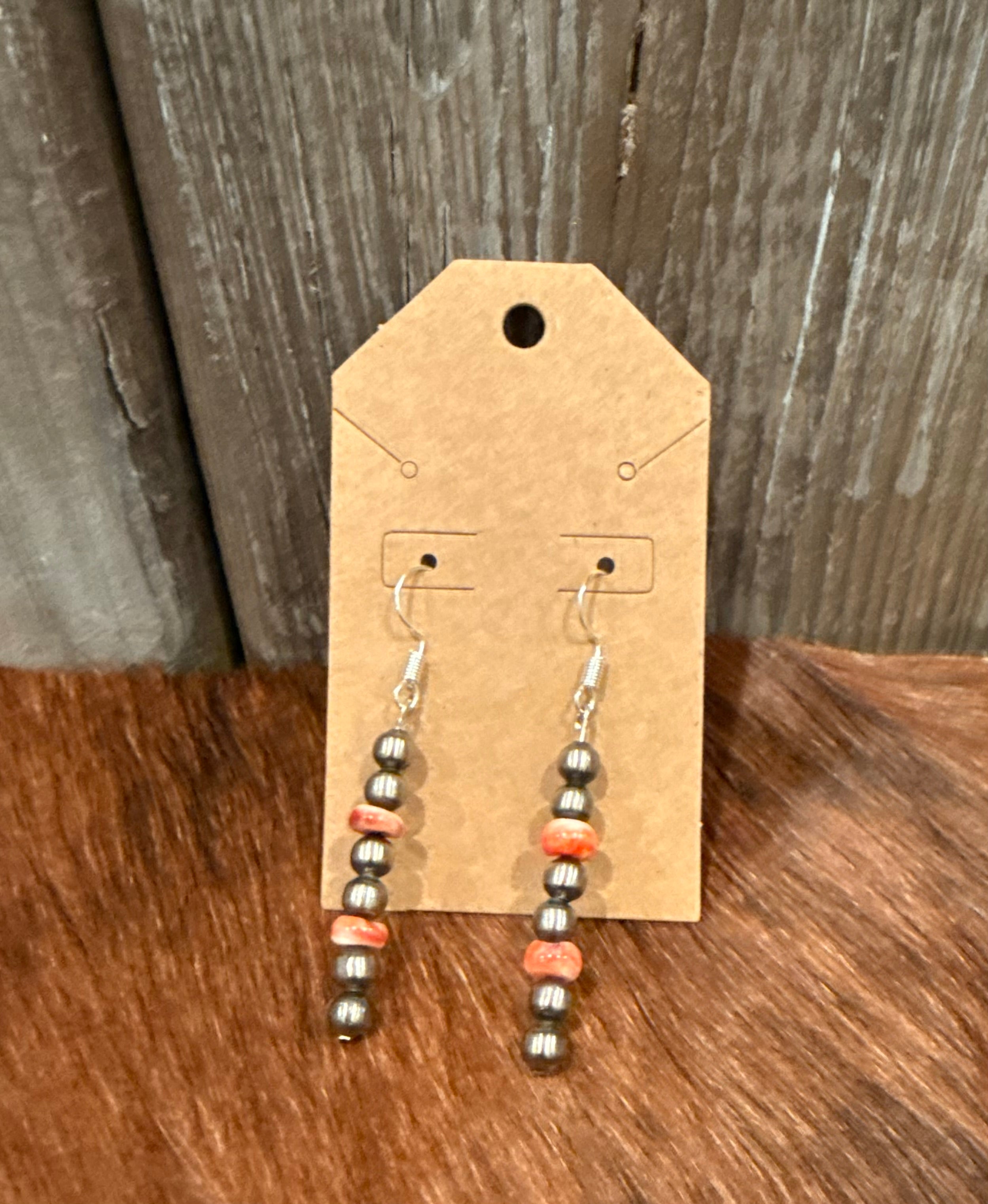 Navajo pearl and orange spiny oyster drop earrings