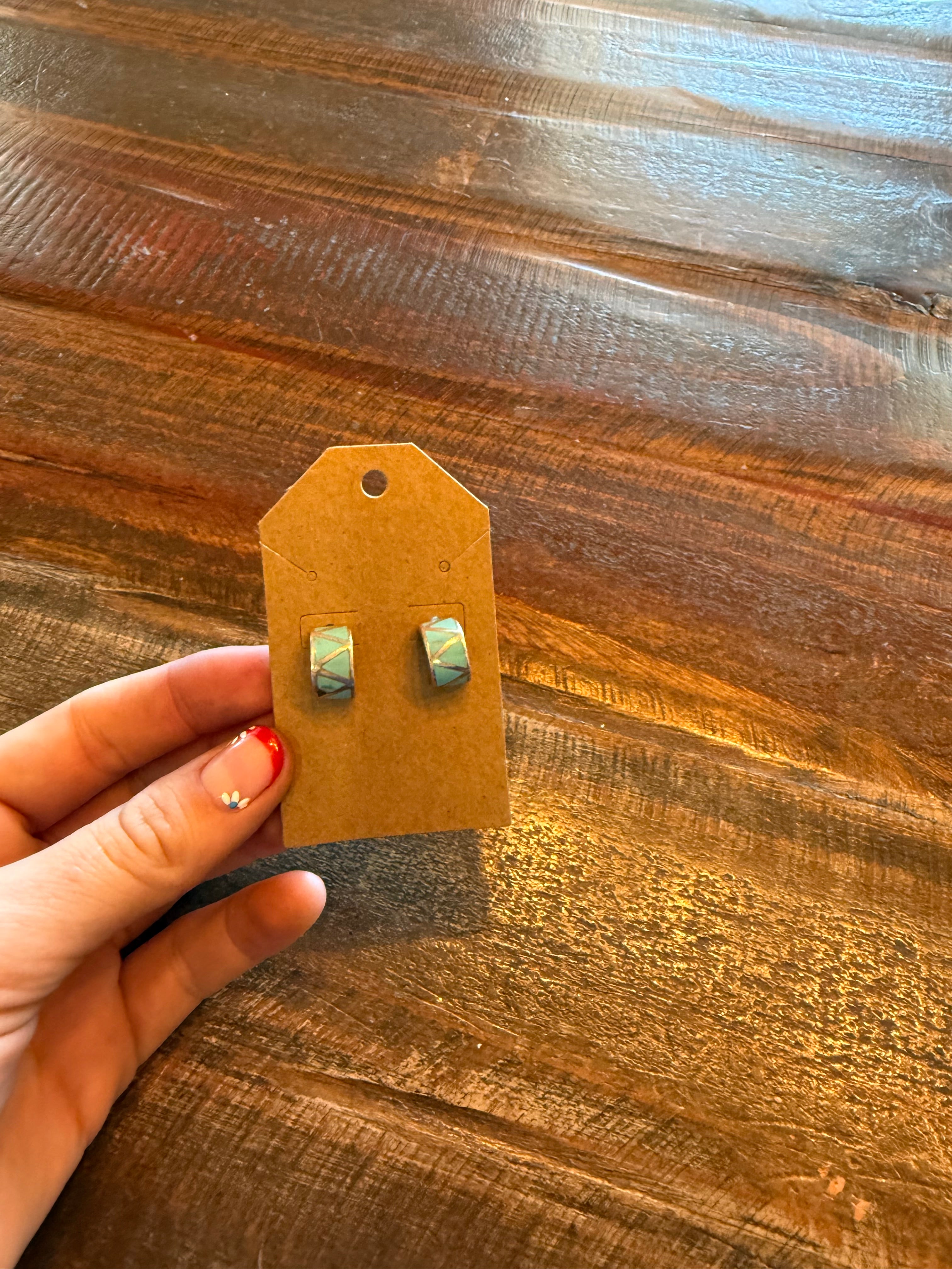 Antique western silver and turquoise inlay earrings